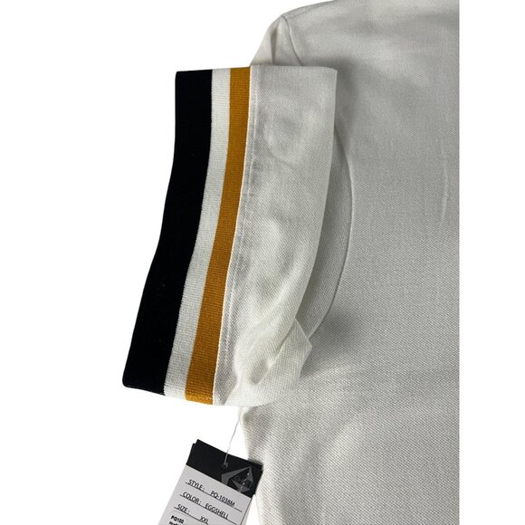 G-Net Mens XL White T-Shirt With Striped Sleeves Button Pocket Oversized Casual - Picture 6 of 9